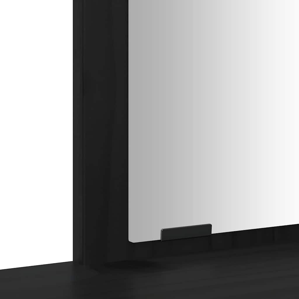 Ensemble de coiffeuse avec miroir noir bois de pin solide - XIOS