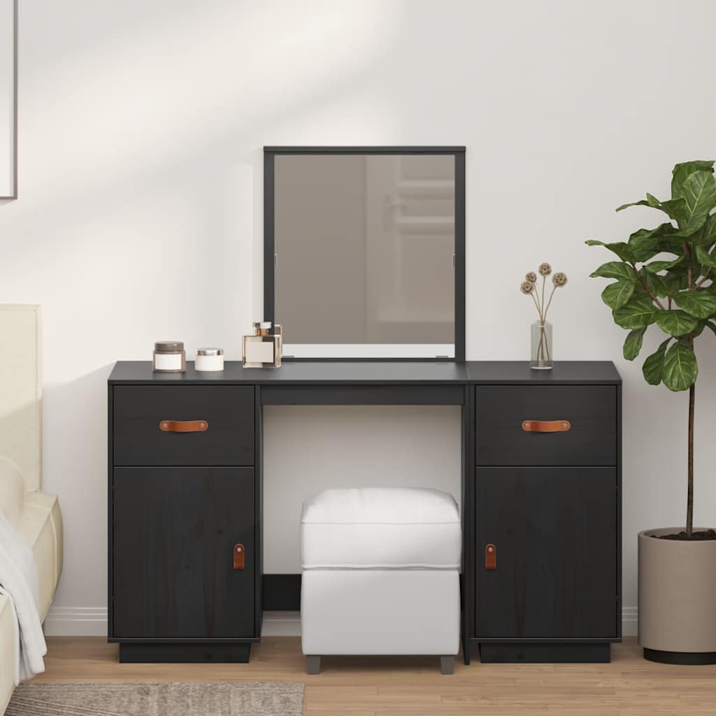Ensemble de coiffeuse avec miroir noir bois de pin solide - XIOS