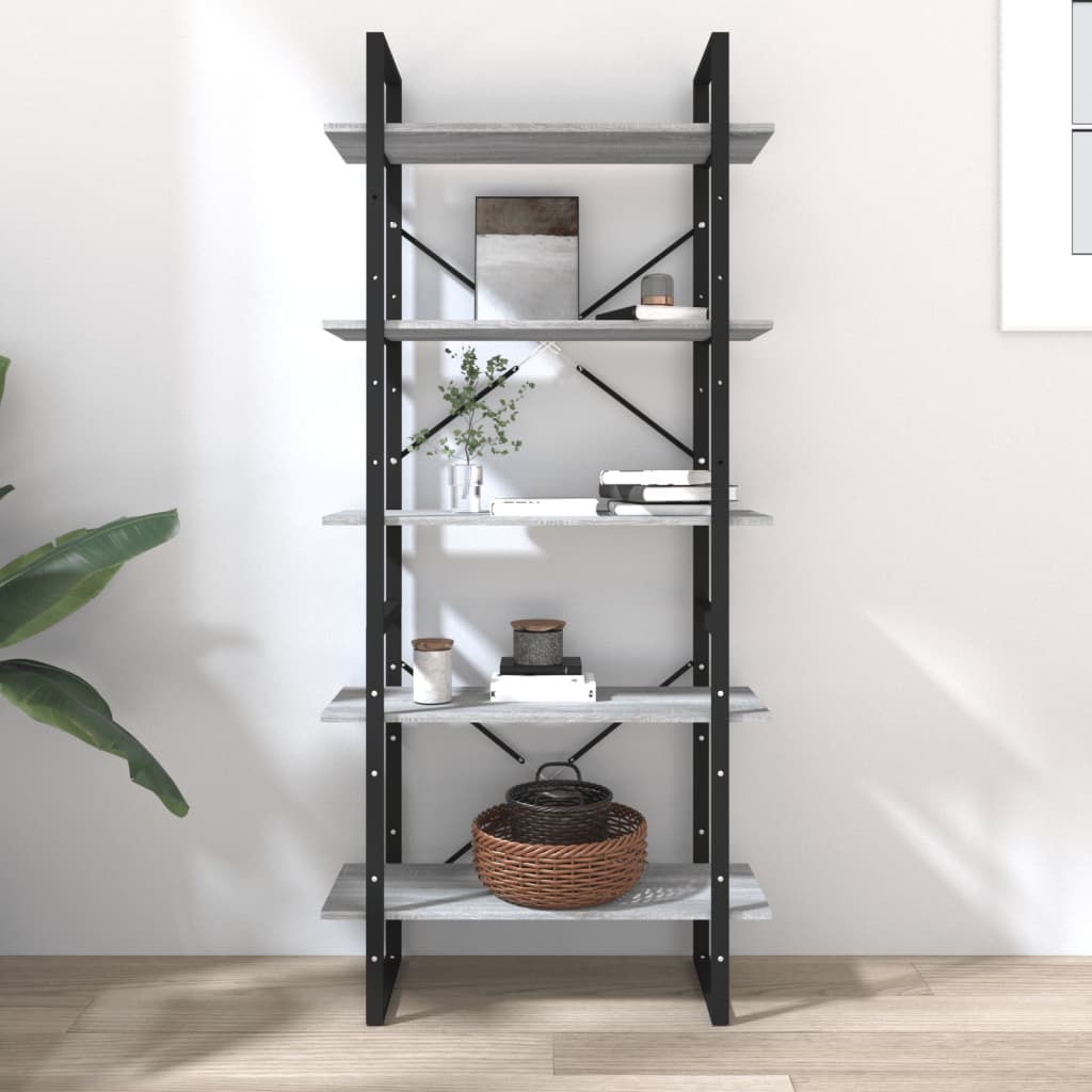 Bibliothèque 5 niveaux Sonoma gris 80x30x175 cm - XIOS