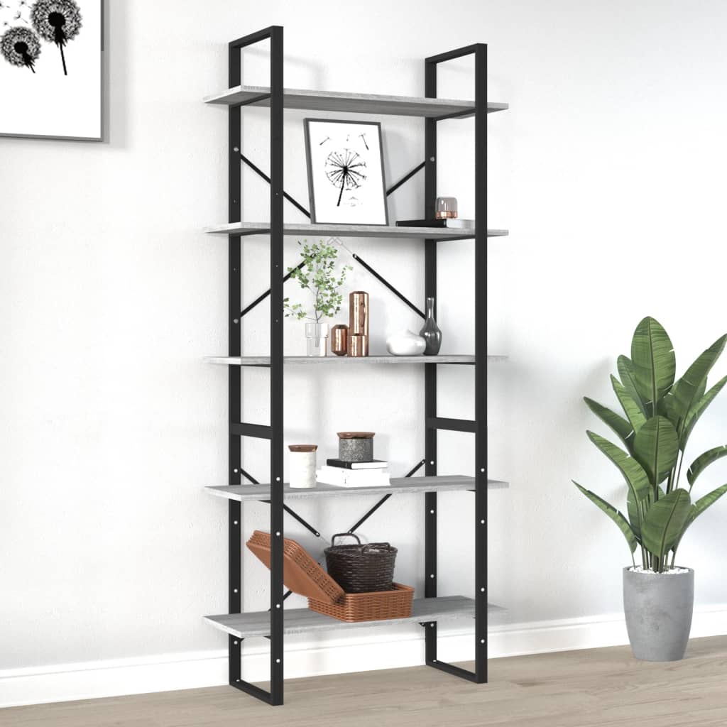 Bibliothèque 5 niveaux Sonoma gris 80x30x175 cm - XIOS