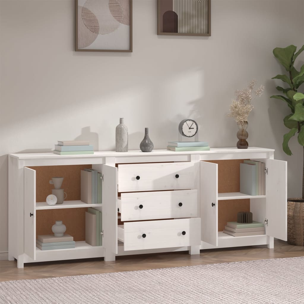 Buffet Blanc 210x35x80 cm Bois massif de pin - XIOS