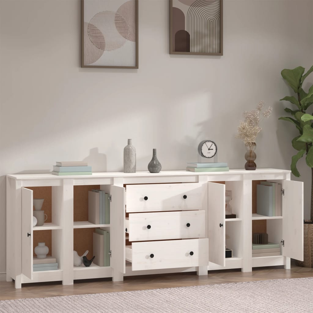 Buffet Blanc 230x35x80 cm Bois massif de pin - XIOS