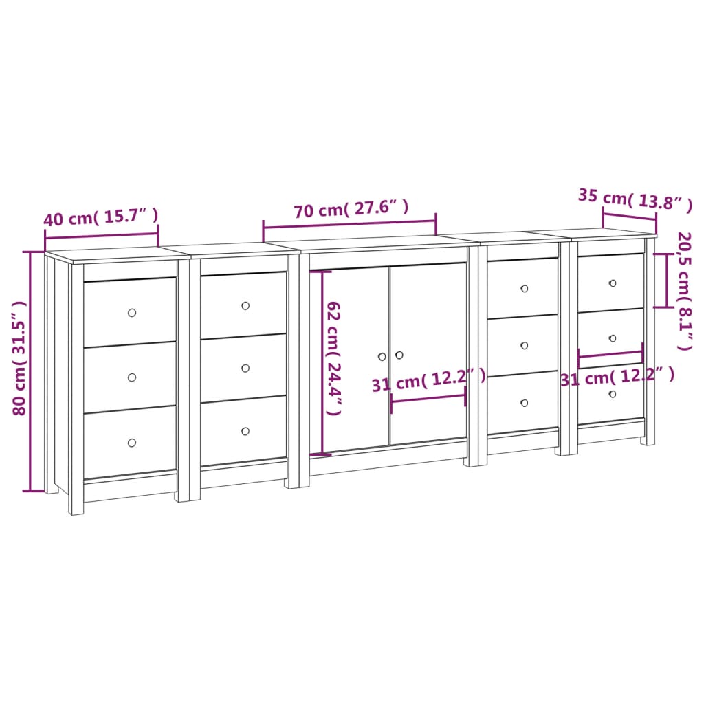 Buffet 230x35x80 cm Bois massif de pin Buffets & bahuts vidaXL