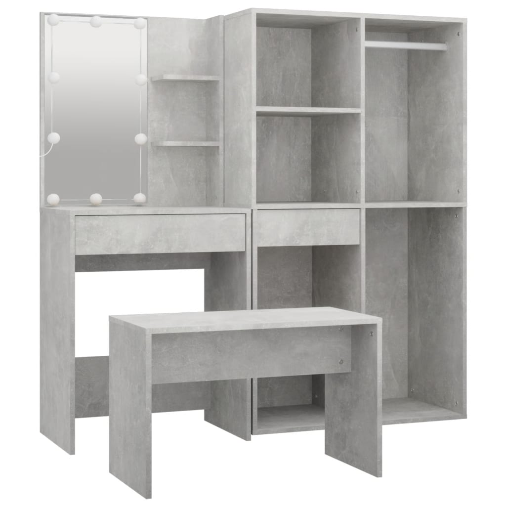Ensemble de coiffeuse avec LED Gris béton Bois d'ingénierie - XIOS