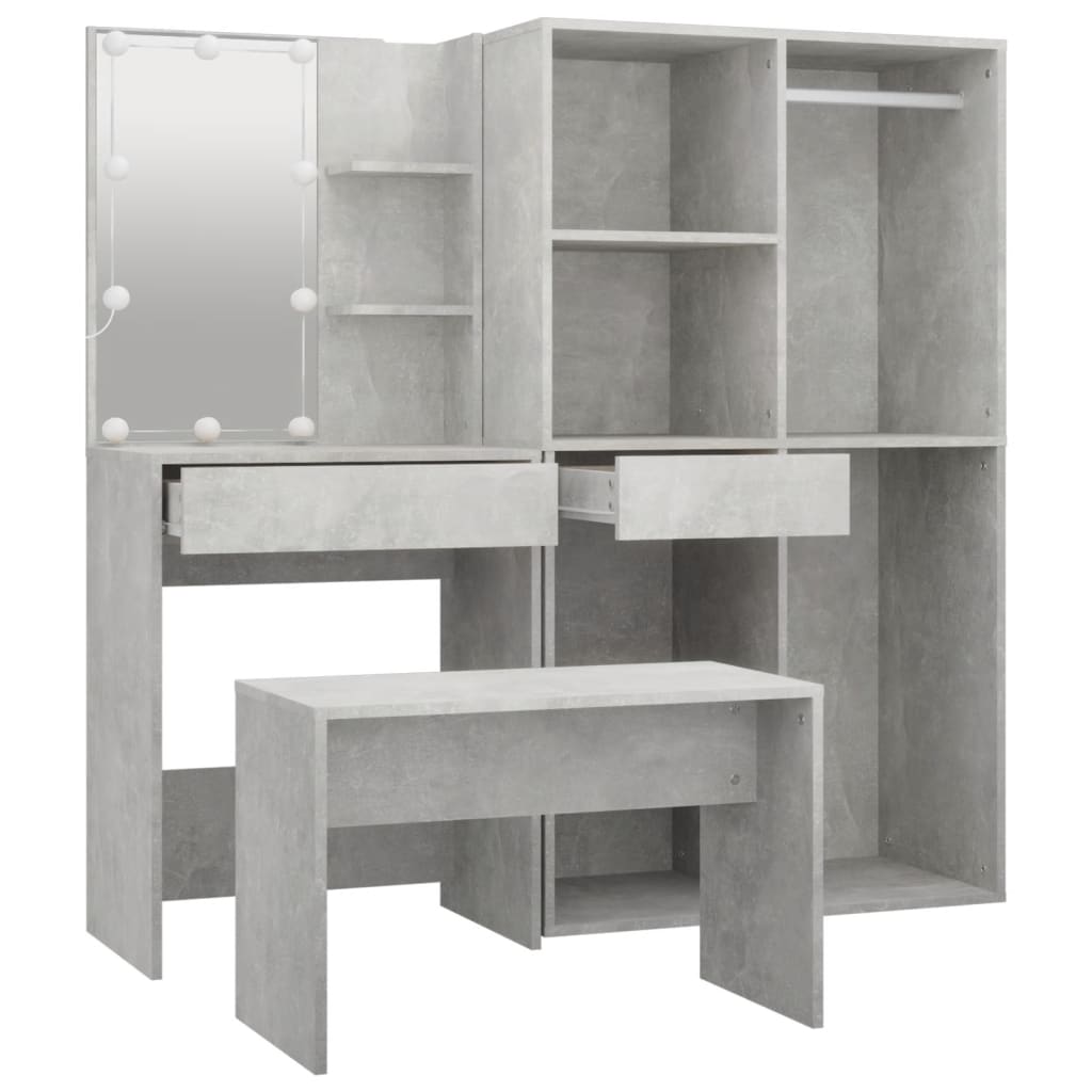Ensemble de coiffeuse avec LED Gris béton Bois d'ingénierie - XIOS