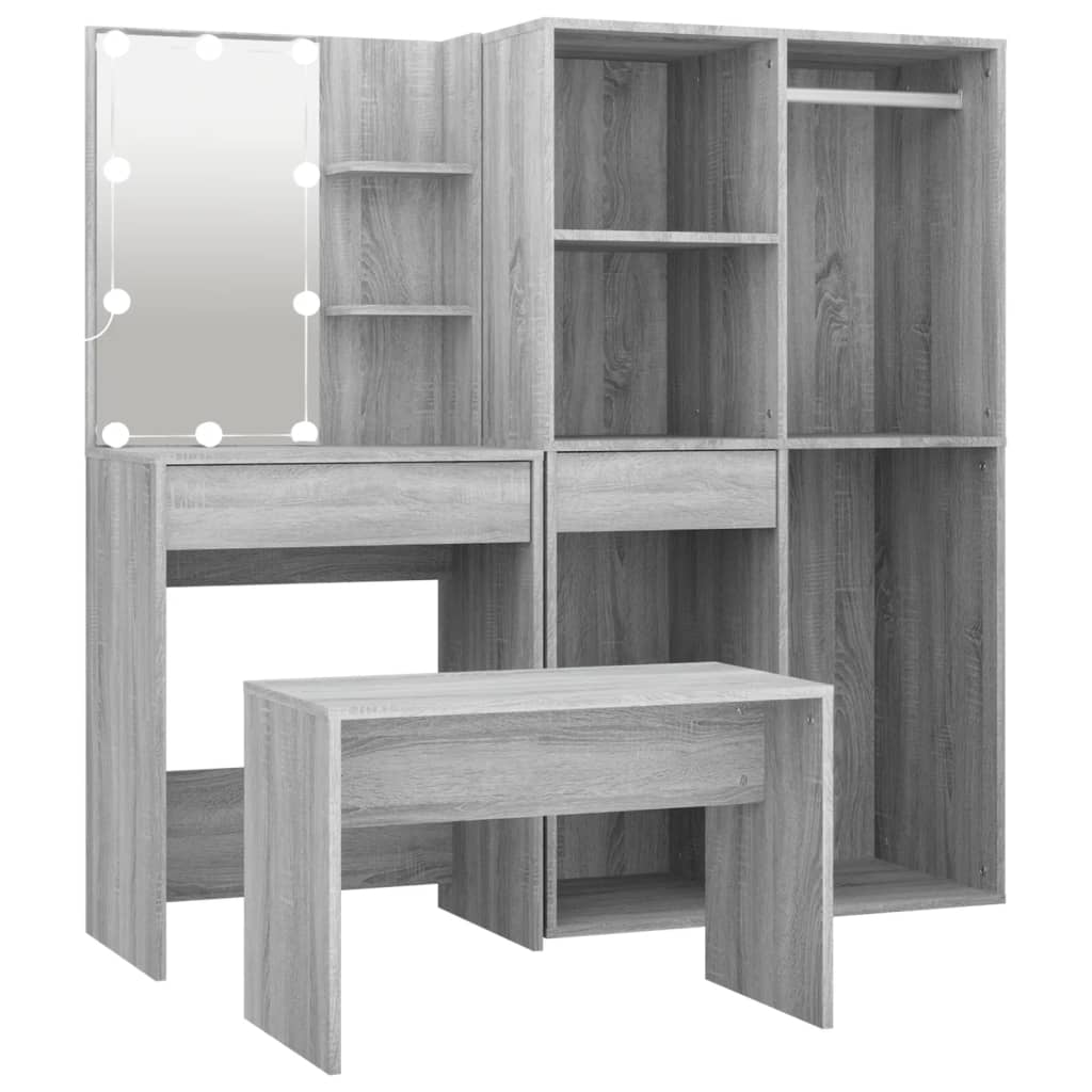Ensemble de coiffeuse avec LED Sonoma gris Bois d'ingénierie