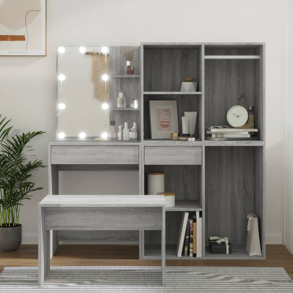 Ensemble de coiffeuse avec LED Sonoma gris Bois d'ingénierie