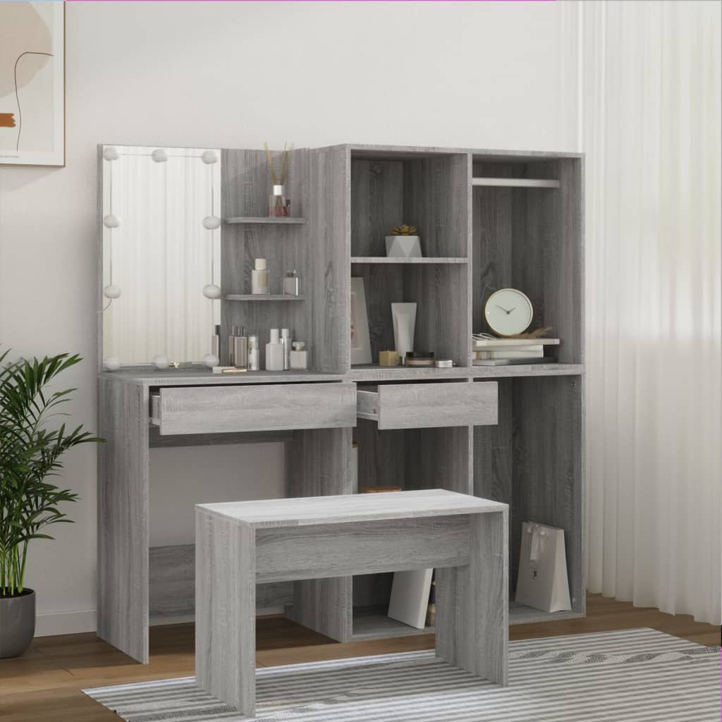Ensemble de coiffeuse avec LED Sonoma gris Bois d'ingénierie