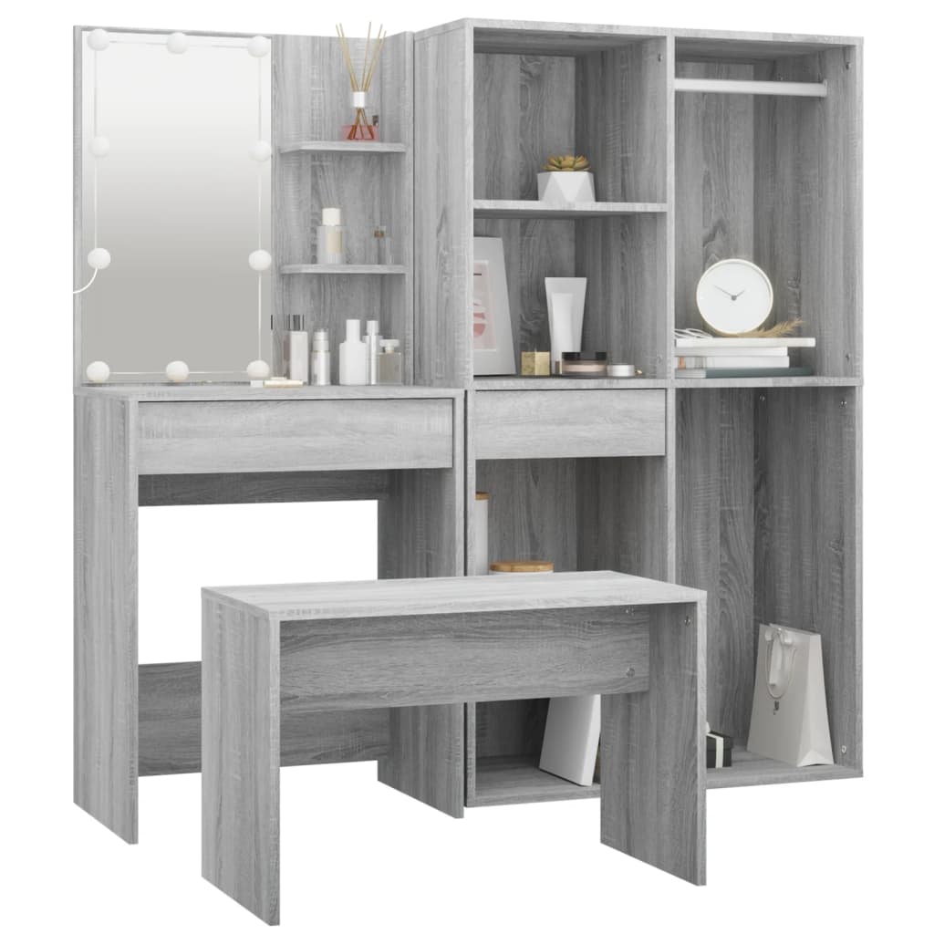 Ensemble de coiffeuse avec LED Sonoma gris Bois d'ingénierie