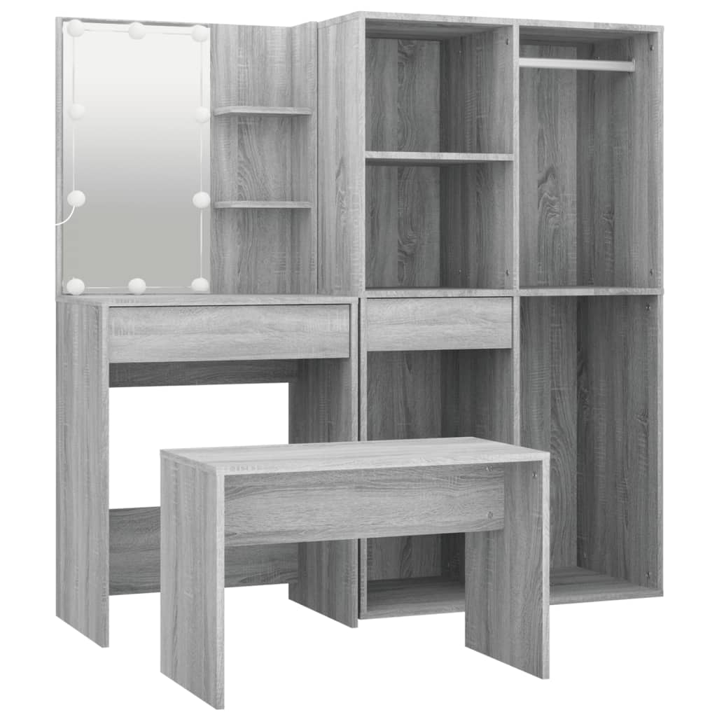 Ensemble de coiffeuse avec LED Sonoma gris Bois d'ingénierie