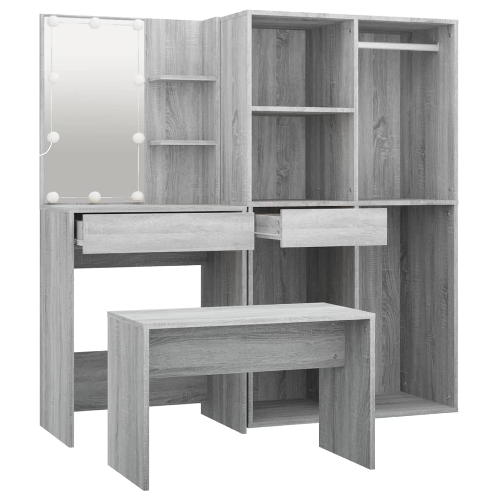 Ensemble de coiffeuse avec LED Sonoma gris Bois d'ingénierie