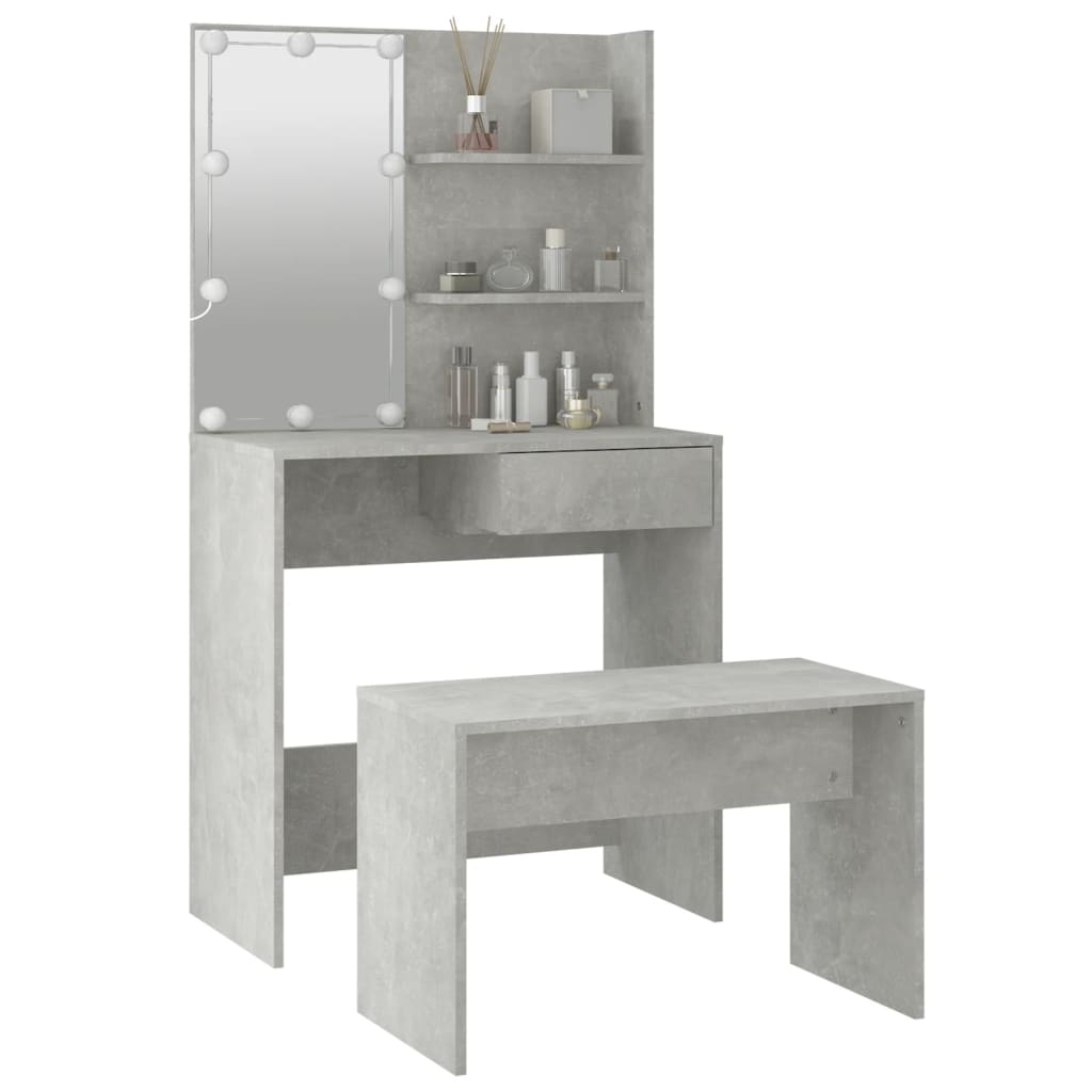 Ensemble de coiffeuse avec LED Gris béton Bois d'ingénierie - XIOS
