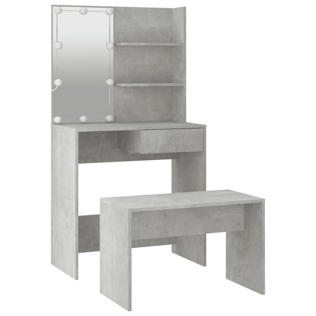 Ensemble de coiffeuse avec LED Gris béton Bois d'ingénierie - XIOS