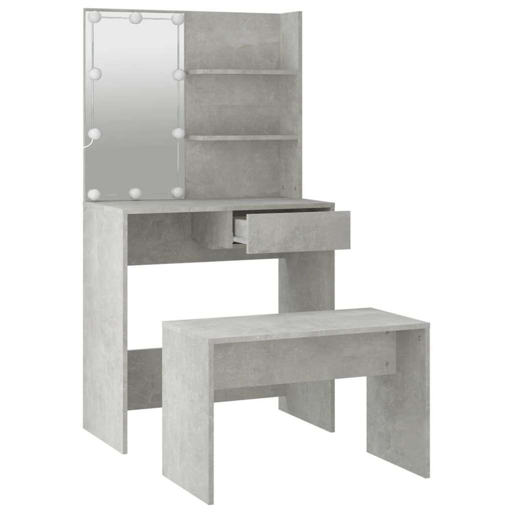 Ensemble de coiffeuse avec LED Gris béton Bois d'ingénierie - XIOS