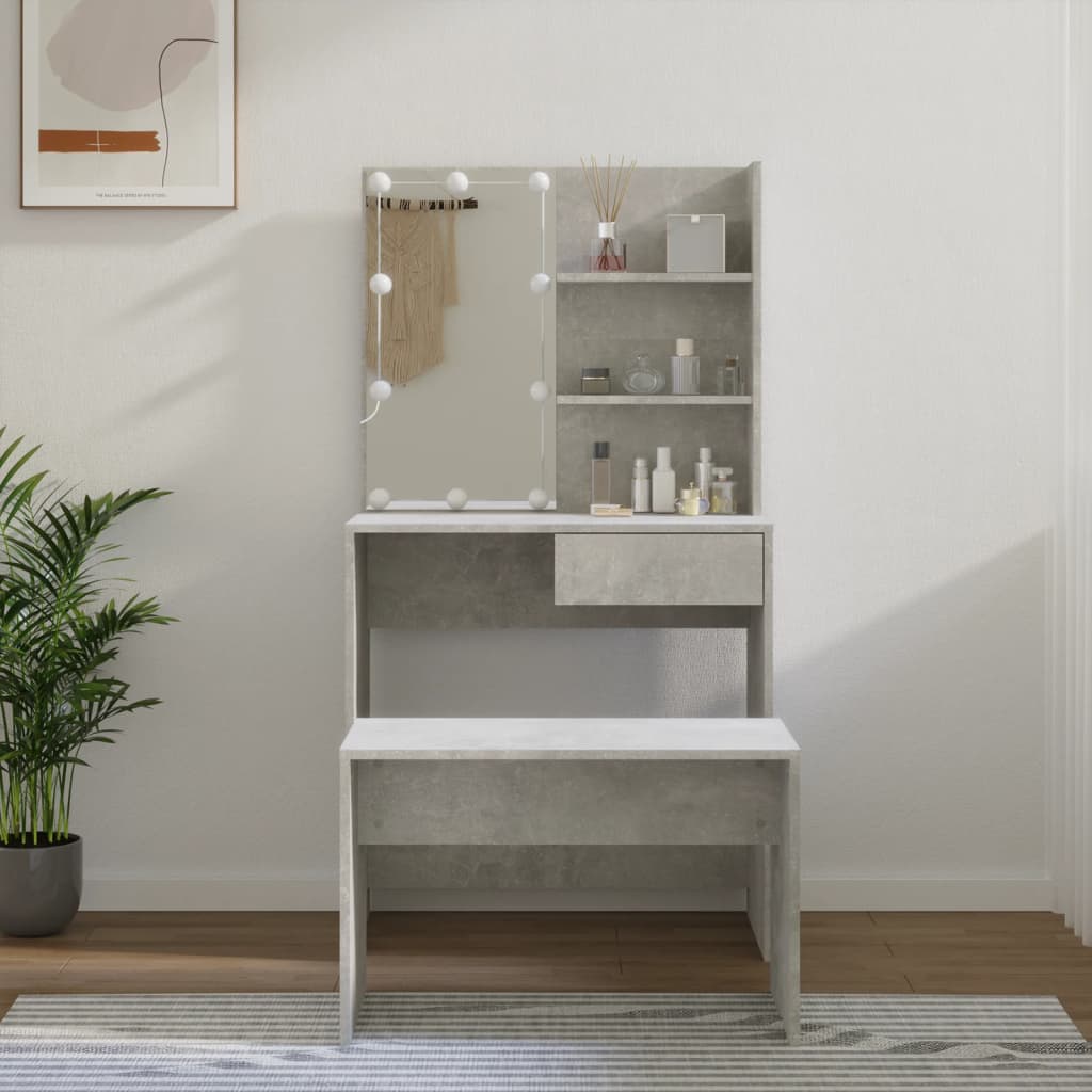 Ensemble de coiffeuse avec LED Gris béton Bois d'ingénierie - XIOS