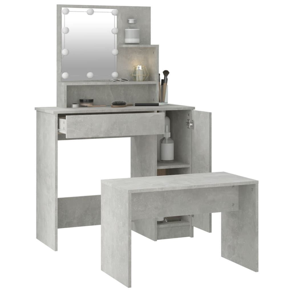 Ensemble de coiffeuse avec LED Gris béton Bois d'ingénierie - XIOS