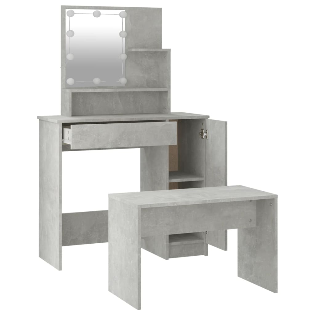 Ensemble de coiffeuse avec LED Gris béton Bois d'ingénierie - XIOS