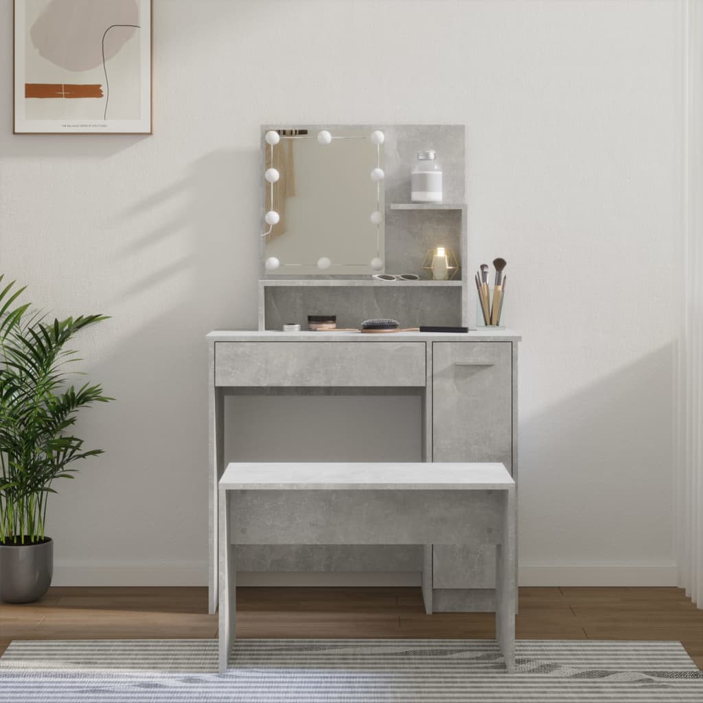 Ensemble de coiffeuse avec LED Gris béton Bois d'ingénierie - XIOS