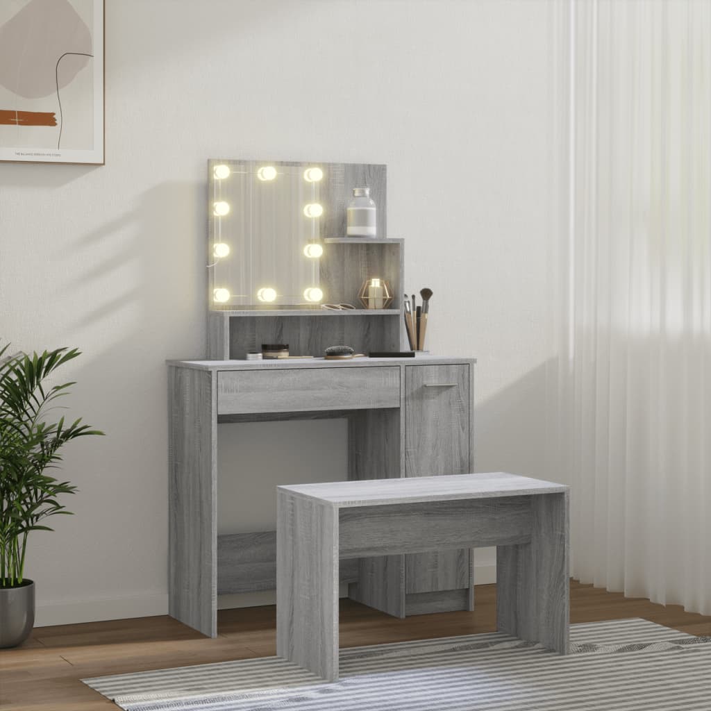 Ensemble de coiffeuse avec LED Sonoma gris Bois d'ingénierie - XIOS