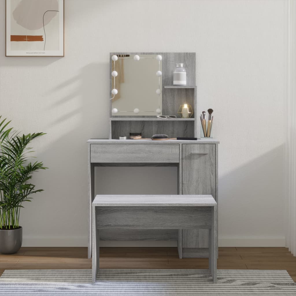 Ensemble de coiffeuse avec LED Sonoma gris Bois d'ingénierie - XIOS