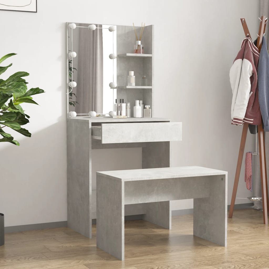 Ensemble de coiffeuse avec LED Gris béton Bois d'ingénierie - XIOS