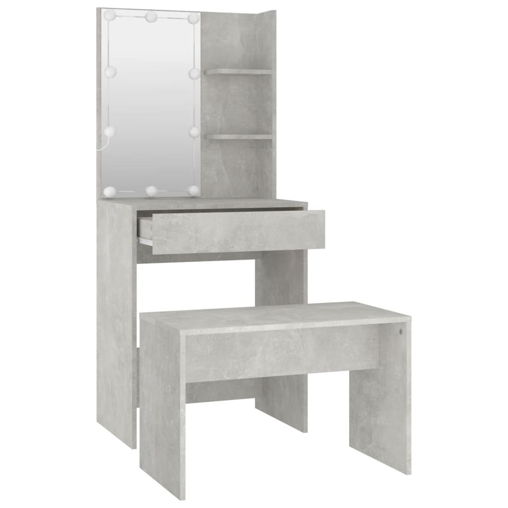 Ensemble de coiffeuse avec LED Gris béton Bois d'ingénierie - XIOS