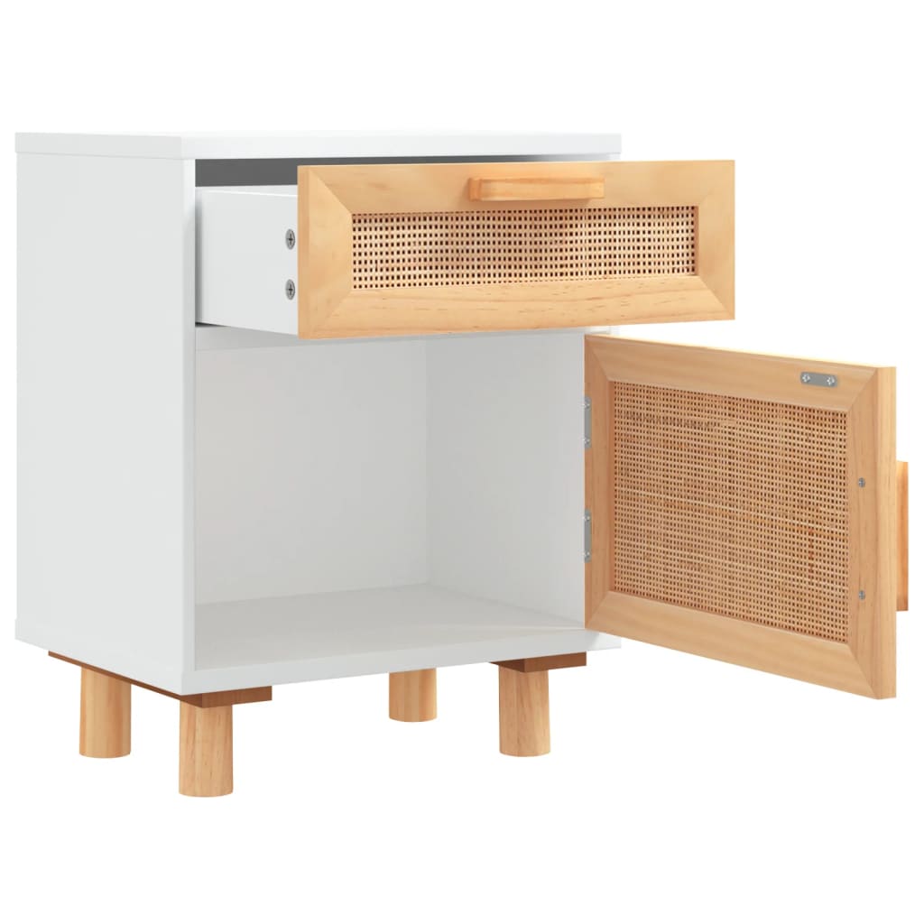 Table de chevet Blanc Bois de pin massif et rotin naturel - XIOS