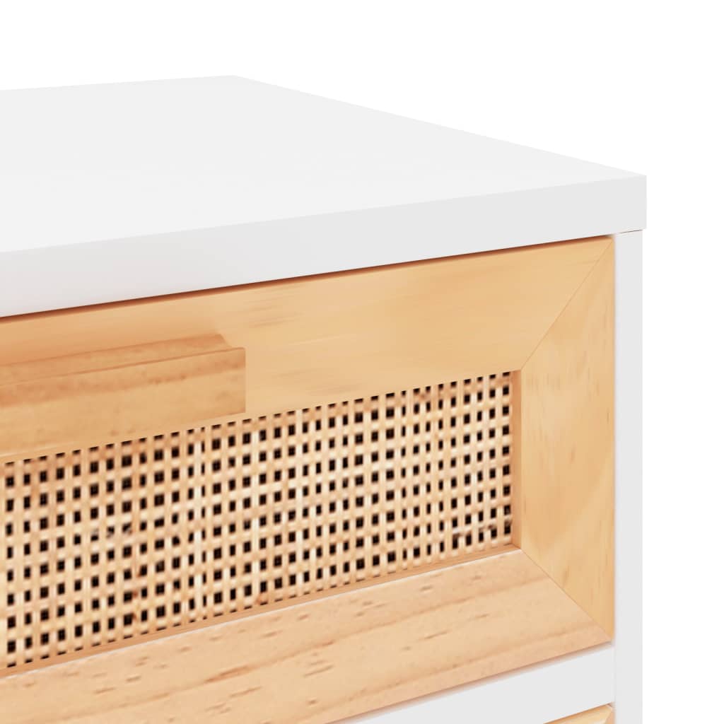 Table de chevet Blanc Bois de pin massif et rotin naturel - XIOS