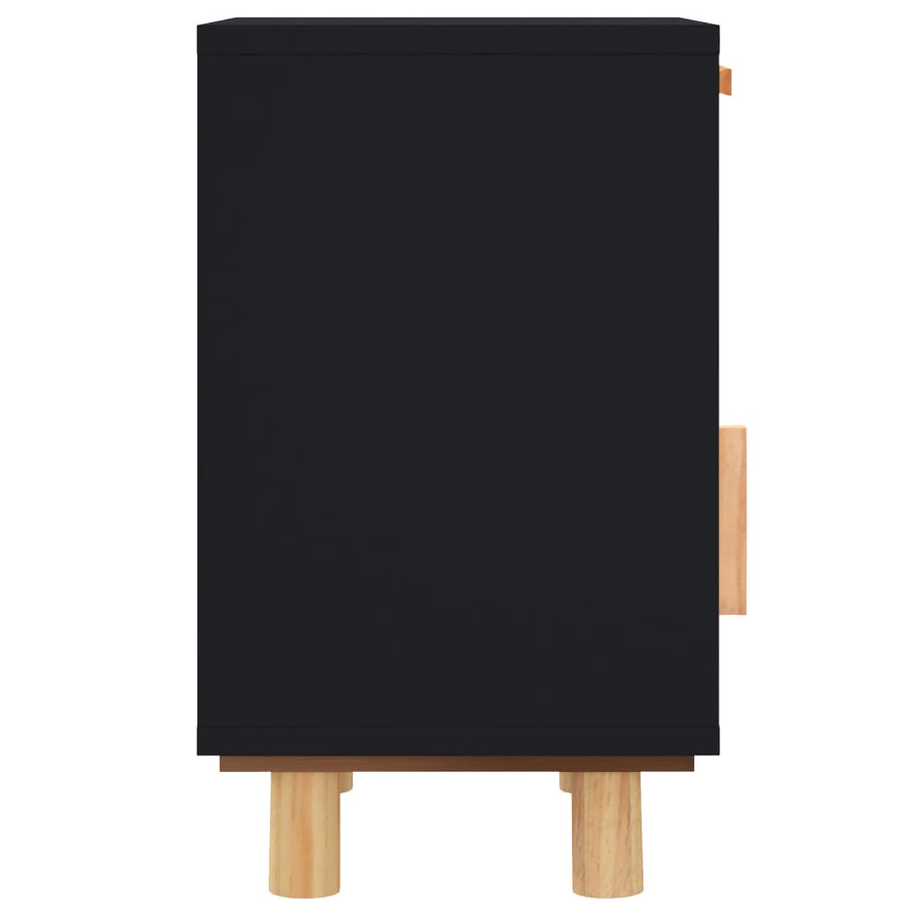 Tables de chevet 2 pcs Noir Bois de pin massif et rotin naturel - XIOS