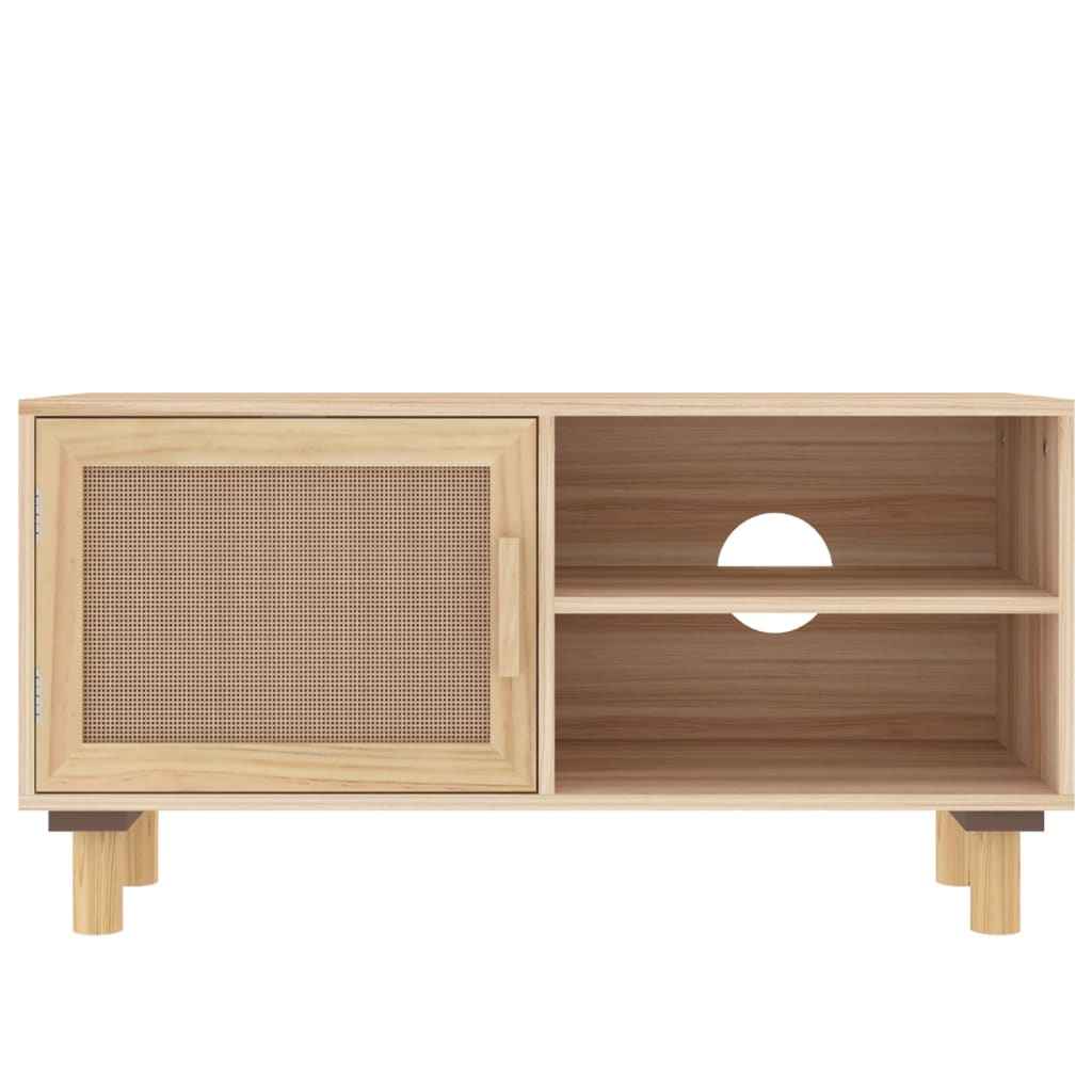 Meuble TV Marron 80x30x40cm Bois de pin massif et rotin naturel - XIOS