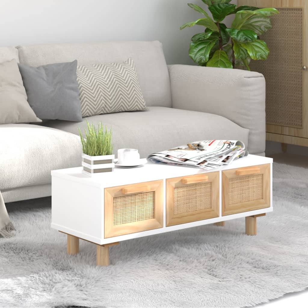 Table basse Blanc 80x40x30 cm Bois d'ingénierie et pin massif - XIOS