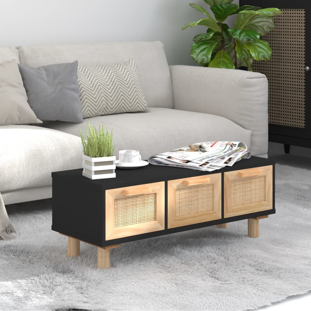 Table basse Noir 80x40x30 cm Bois d'ingénierie et pin massif - XIOS