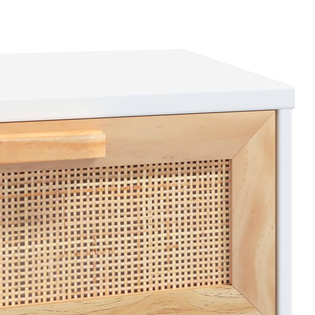 Table console Blanc 80x30x75 cm Bois massif pin /rotin naturel - XIOS