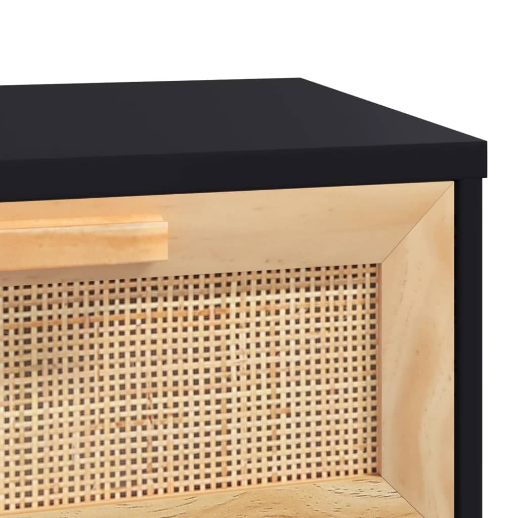 Table console Noir 80x30x75 cm Bois massif pin /rotin naturel - XIOS
