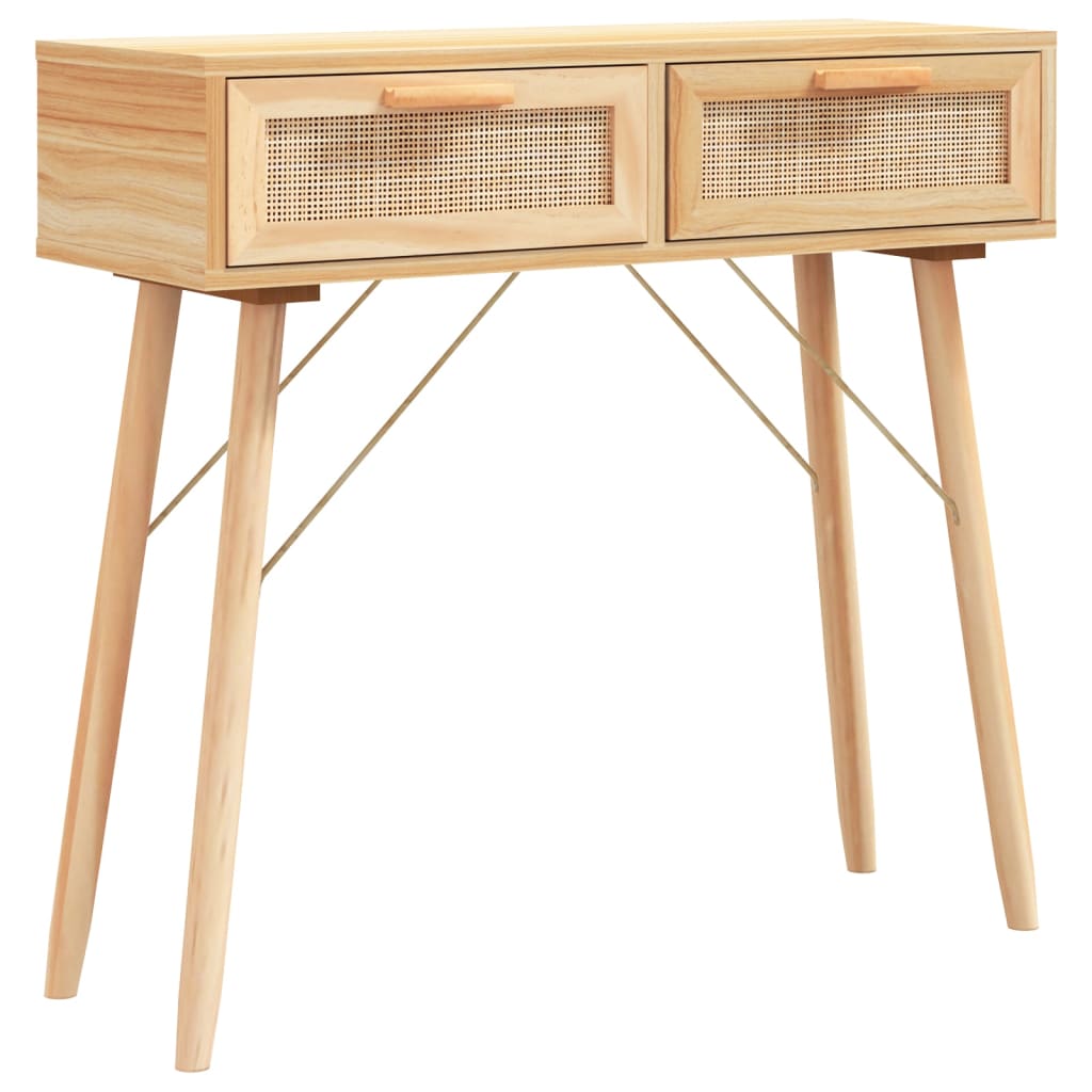 Table console Marron 80x30x75 cm Bois massif pin /rotin naturel - XIOS