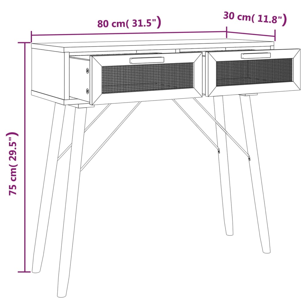 Table console Marron 80x30x75 cm Bois massif pin /rotin naturel - XIOS