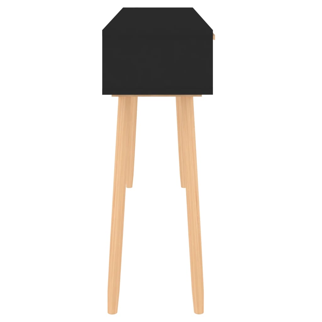 Table console Noir 105x30x75 cm Bois massif pin /rotin naturel - XIOS