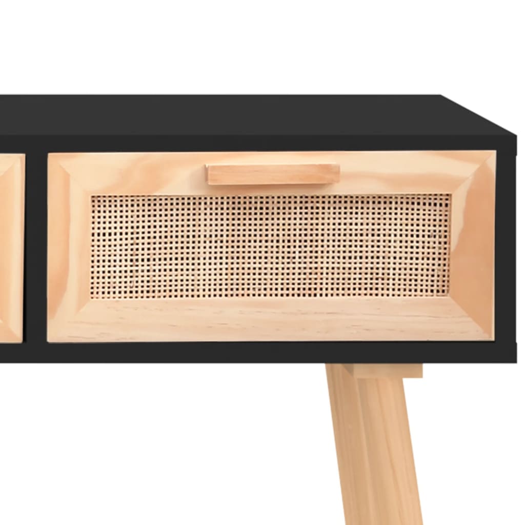 Table console Noir 105x30x75 cm Bois massif pin /rotin naturel - XIOS