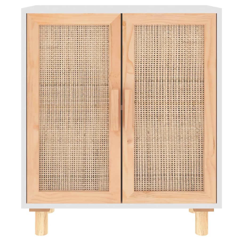 Buffet Blanc 60x30x70 cm Bois de pin massif et rotin naturel - XIOS