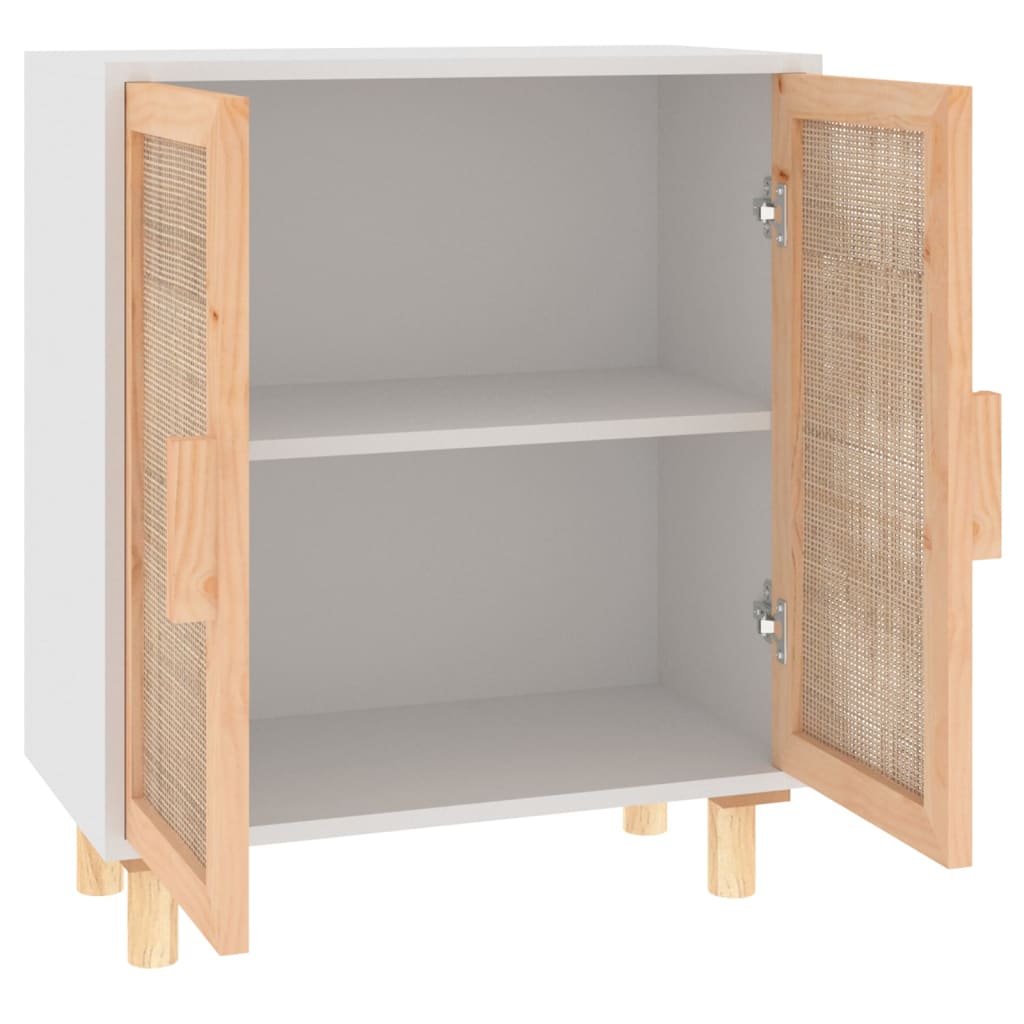 Buffet Blanc 60x30x70 cm Bois de pin massif et rotin naturel - XIOS