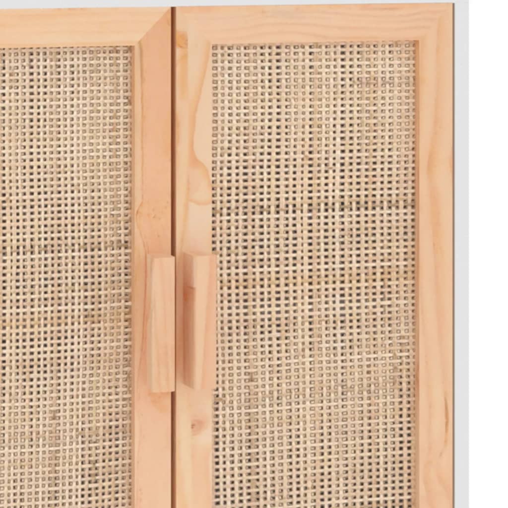 Buffet Blanc 60x30x70 cm Bois de pin massif et rotin naturel - XIOS