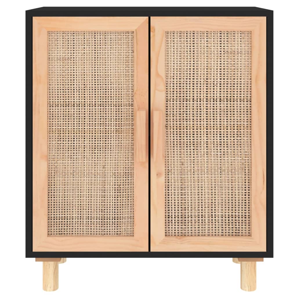 Buffet Noir 60x30x70 cm Bois de pin massif et rotin naturel - XIOS