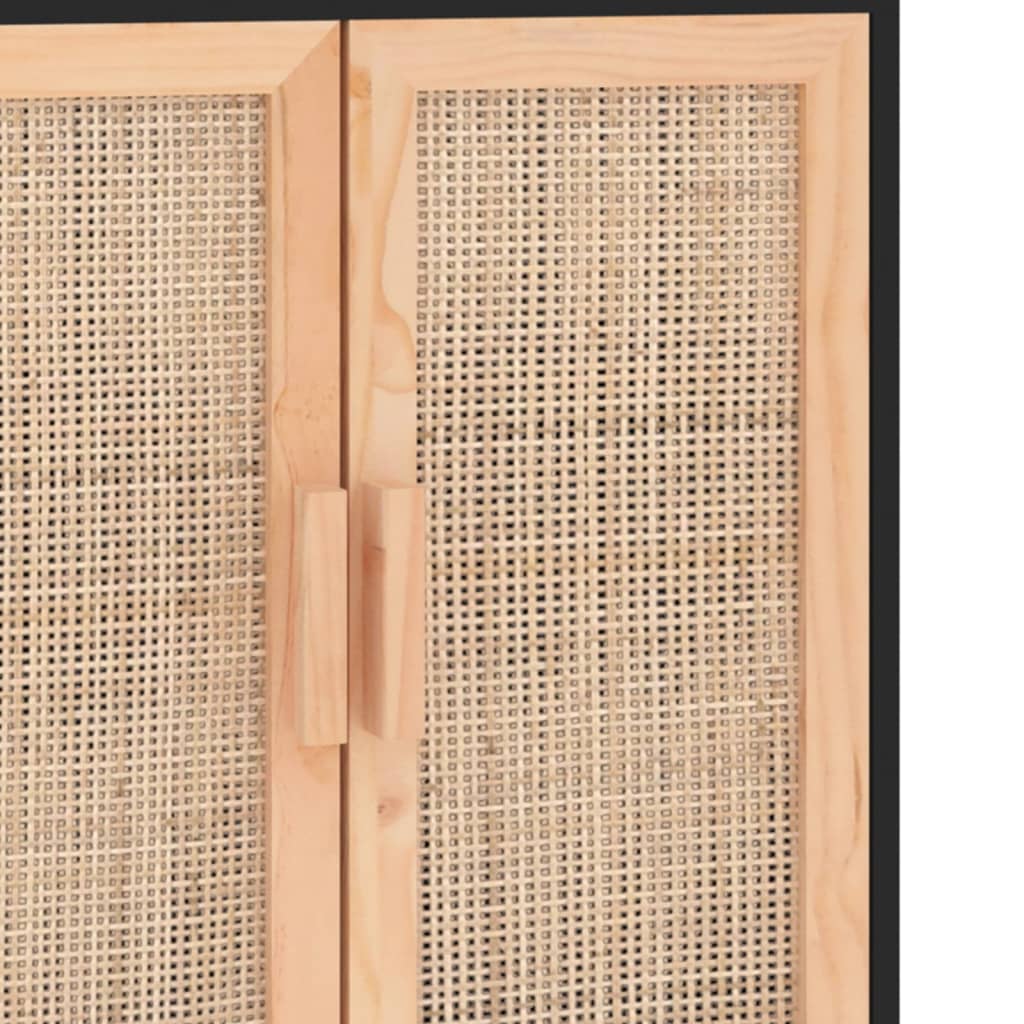 Buffet Noir 60x30x70 cm Bois de pin massif et rotin naturel - XIOS