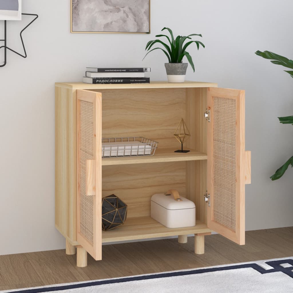 Buffet Marron 60x30x70 cm Bois de pin massif et rotin naturel - XIOS