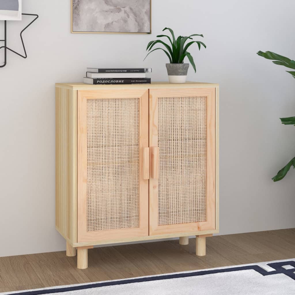 Buffet Marron 60x30x70 cm Bois de pin massif et rotin naturel - XIOS