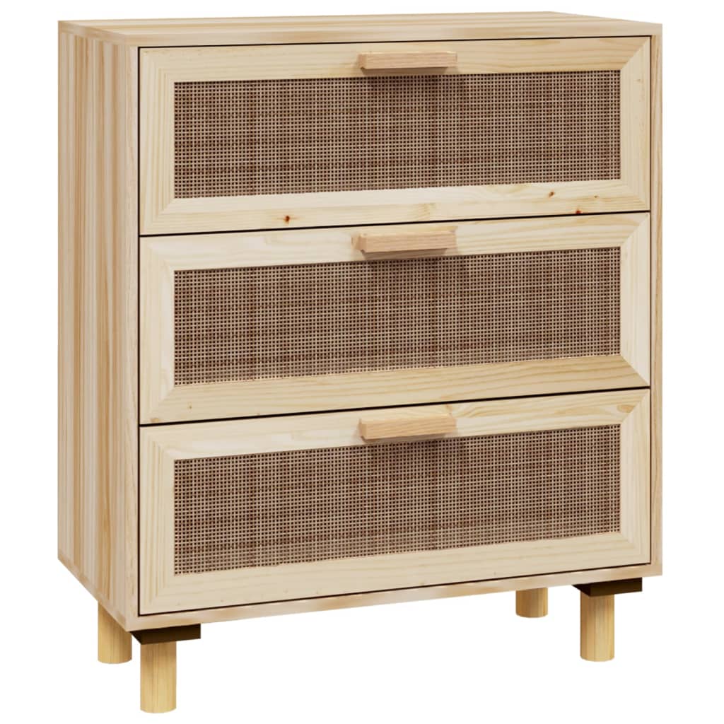 Buffet Marron 60x30x70 cm Bois de pin massif et rotin naturel - XIOS