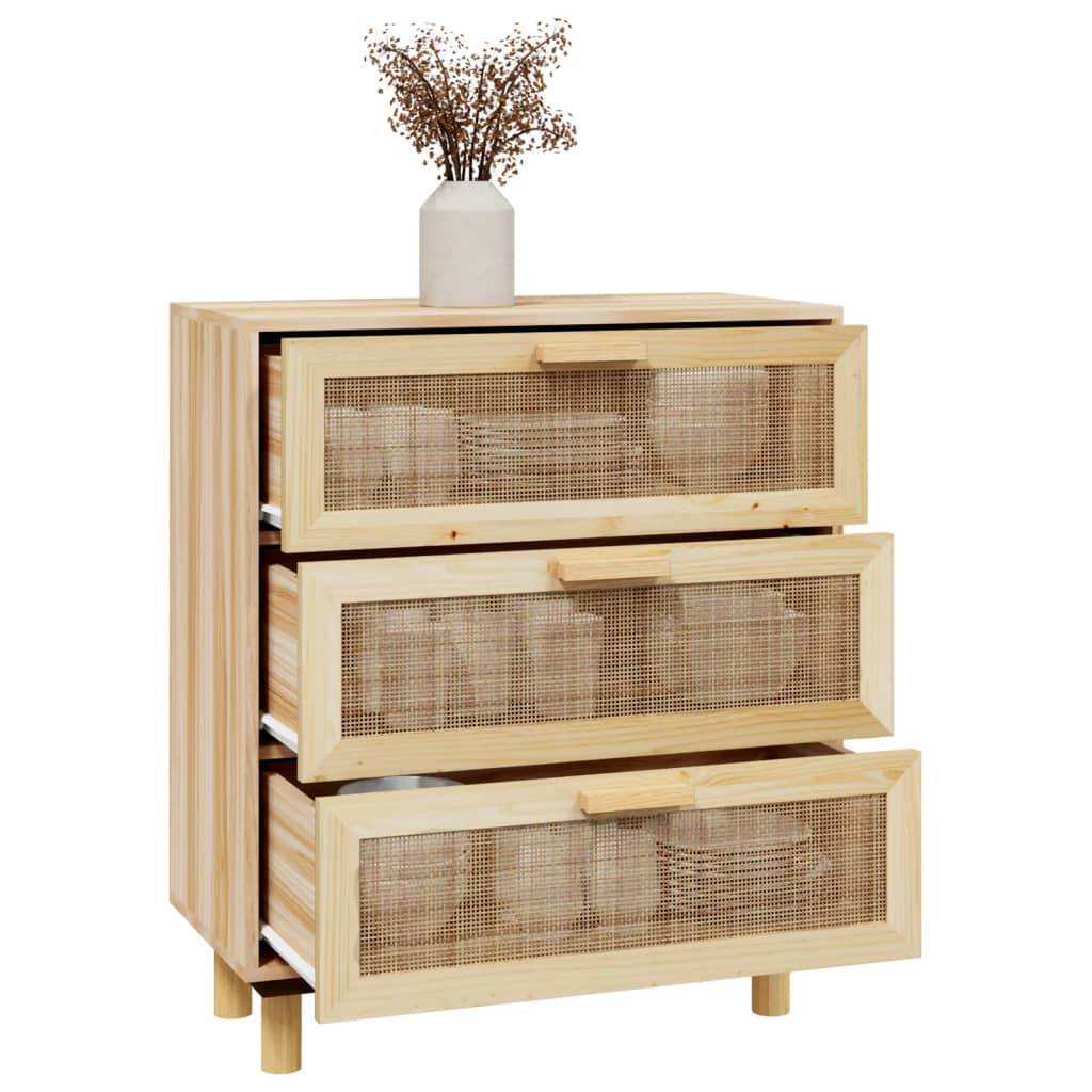 Buffet Marron 60x30x70 cm Bois de pin massif et rotin naturel - XIOS