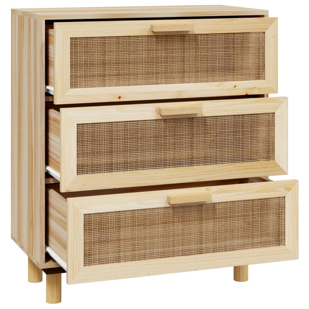 Buffet Marron 60x30x70 cm Bois de pin massif et rotin naturel - XIOS