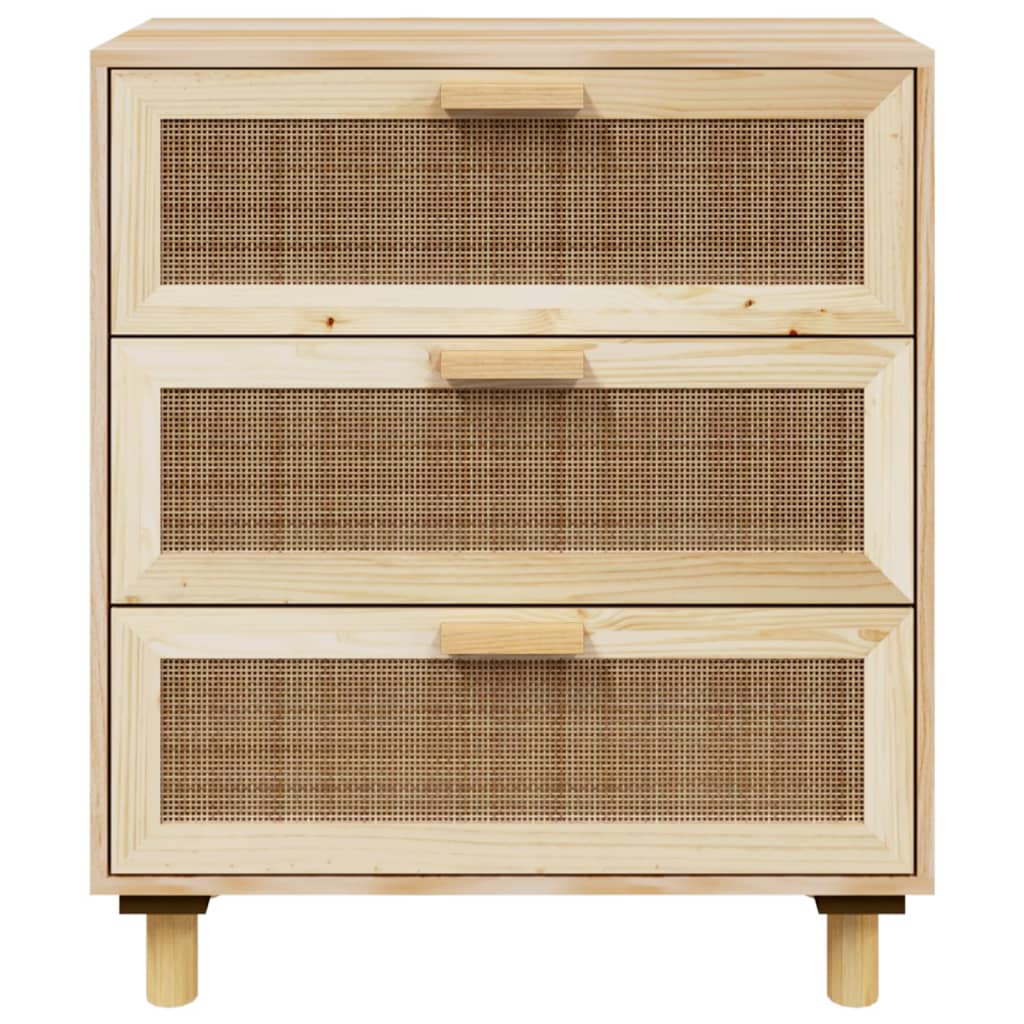 Buffet Marron 60x30x70 cm Bois de pin massif et rotin naturel - XIOS