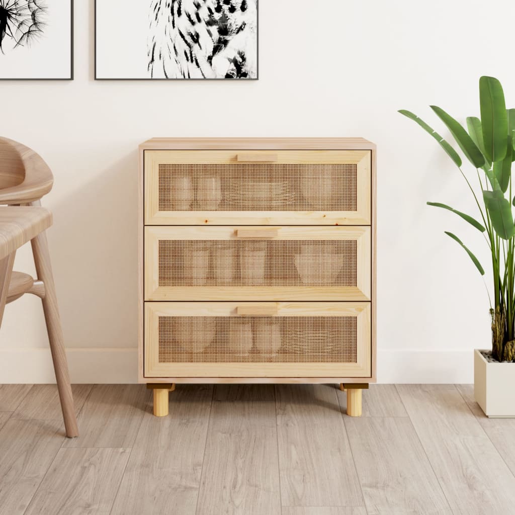 Buffet Marron 60x30x70 cm Bois de pin massif et rotin naturel - XIOS